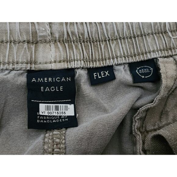 American Eagle Pants Mens L Khaki Flex Relaxed Cargo Skater Wide Leg Y2K Stretch - Picture 2 of 9